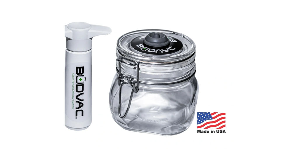 A clear jar with a white lid and a bottle.